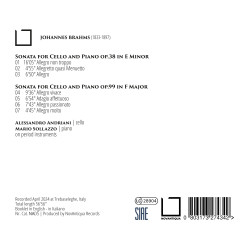Johannes Brahms Sonates pour violoncelle et piano Alessandro Andriani Mario Sollazzo
